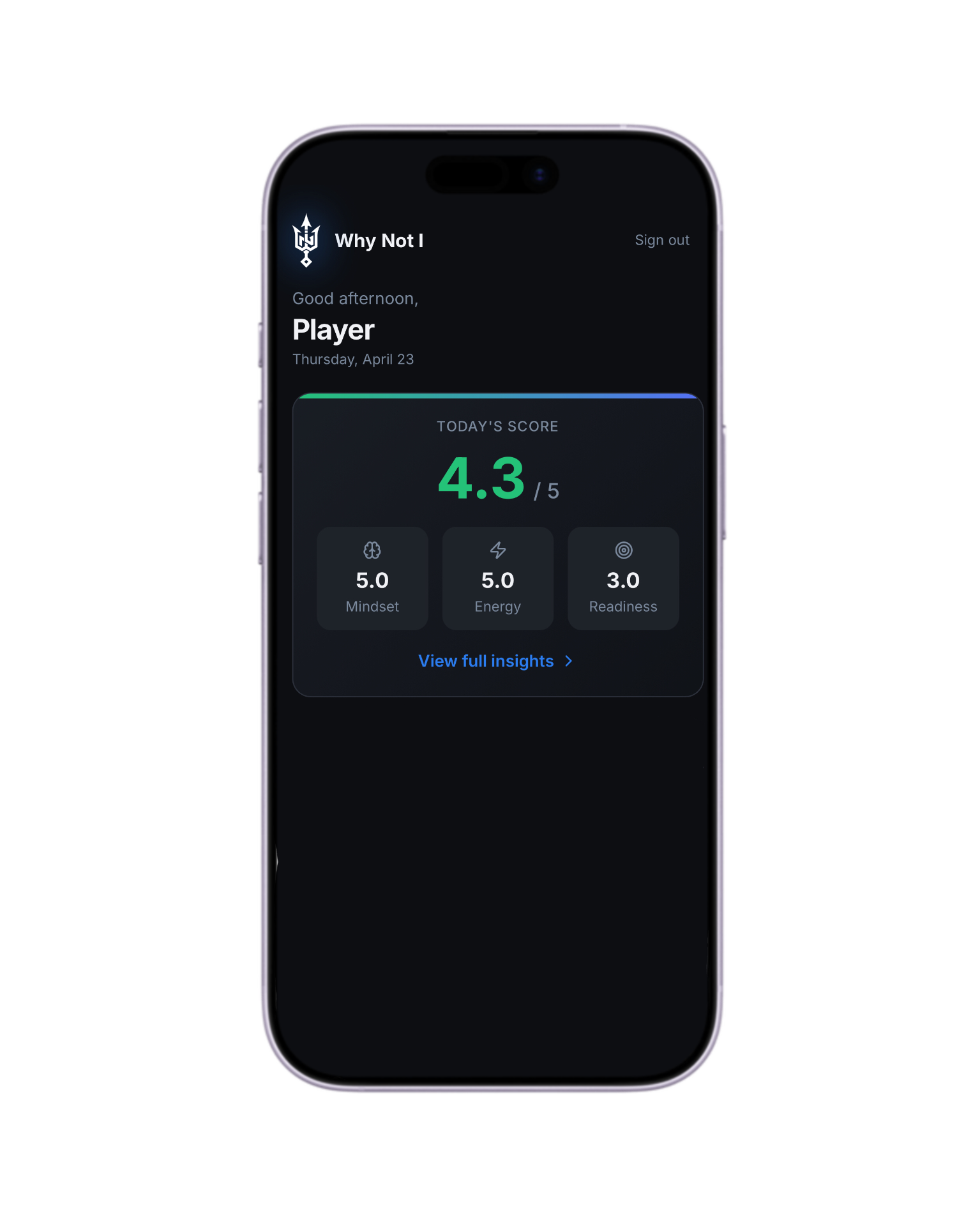 Why Not I athlete mobile app